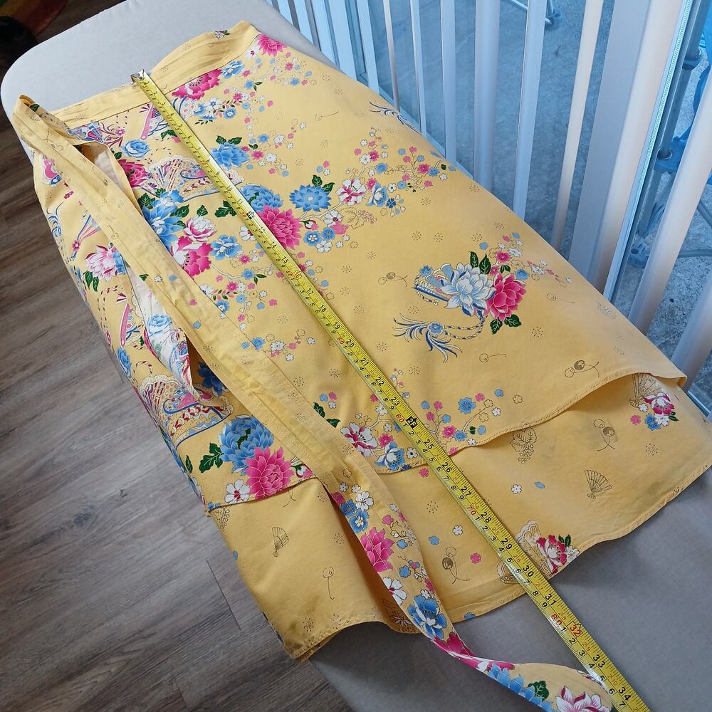 Yellow Floral Maxi Wrap Skirt Plus size OSFM cotton A-line circle Thailand - Picture 14 of 14